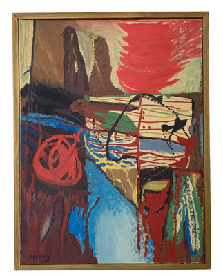 Abstraktes Vintage Ölgemälde auf Leinwand '' Simfoni'', signiert von Henny, 1967