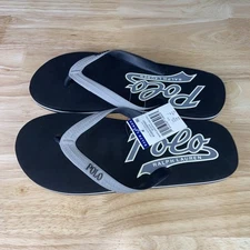 New Men’s Ralph Lauren Polo Black Gray Flip Flop Thong Sandals Size 8D