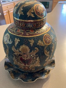 Vintage Cloisonné Ginger Jar Hand-Painted Multicolor and Gold Trim Asian 12”
