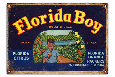 Florida Boy Brand Oranges Weirsdale Florida Retro Crate Label 8x12 METAL SIGN