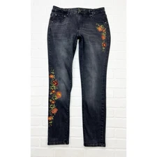 Jag Jeans Floral Embroidered Mid Rise Skinny Jeans Gray Size 12