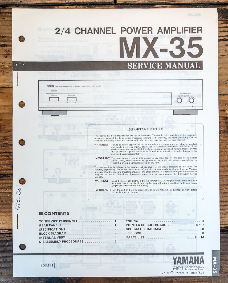Yamaha MX-35 Amplifier Service Manual *Original*