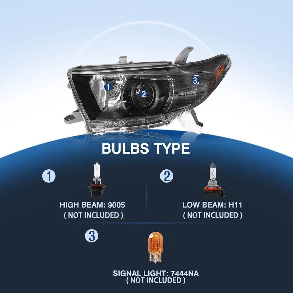 For 2011 2012 2013 Toyota Highlander Projector Black Headlights Assembly Lamps - Image 3 of 4