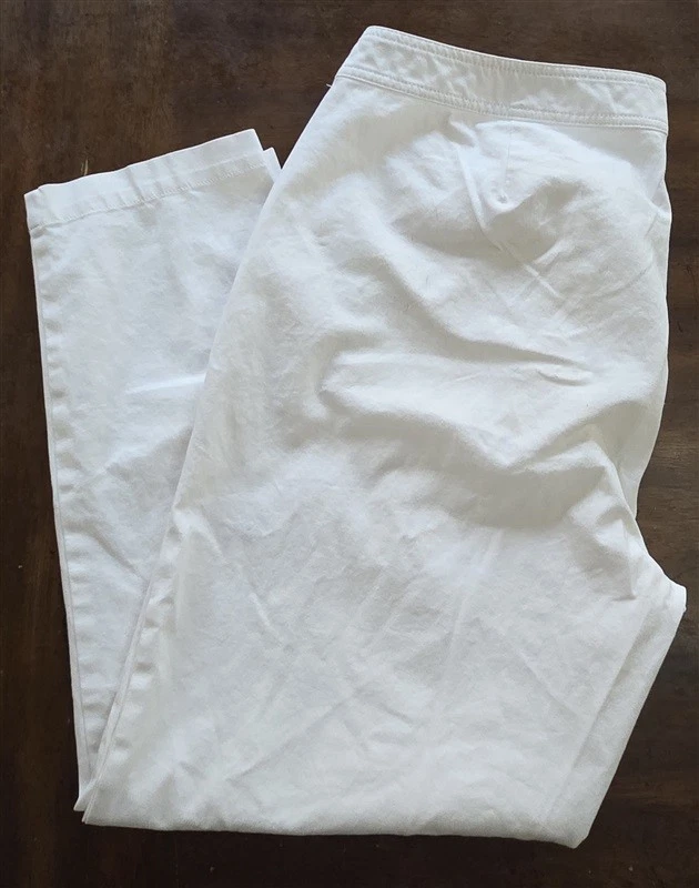 PO Eileen Fisher L Cotton Blend White Ankle Capri Pants 130451