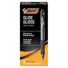 BIC Glide Bold Black Ballpoint Pens, Bold Point 1.6Mm , 12-Count Pack,