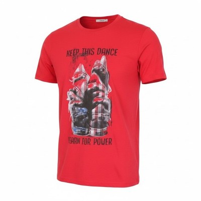 GAUDI Men T-Shirt L Red Graphic Print 100% Cotton Crew Neck