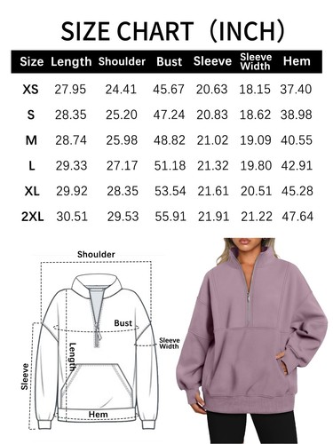 Women's Half Zip Oversized Sweatshirts Fleece Pullover Long Hoodies Casual Mo... - Picture 5 of 5