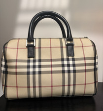 Burberry Nova Check Satchel Top Handle Bag Beige/Black/Red Zip Silver HW
