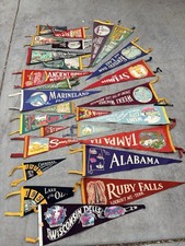 Vintage Travel Tourism Souvenir Felt Pennants Lot of 27 Various Sizes, Condition