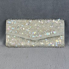 Vintage La Regale Clutch Silver Blue Sequin Envelope Fold Over Purse Wedding