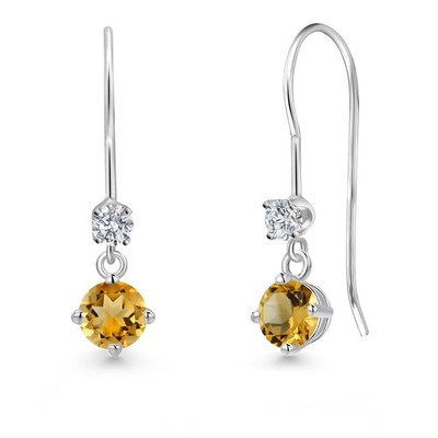 14K White Gold Citrine and Lab Grown Diamond Earrings for Women | 0.64 Cttw |