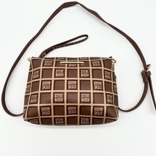 Steve Madden Brown Logo Crossbody Bag Wristlet Strap Small Faux Leather Purse