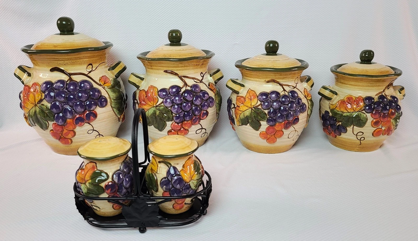 CIC Pamela Gladding Tuscany Grapes 4 Canisters, Salt & Pepper Set Caddy