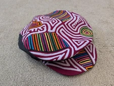 Panama Mola Tribal Baker Cap Hat Emma Johnson Purple Rainbow Unique Sz Large