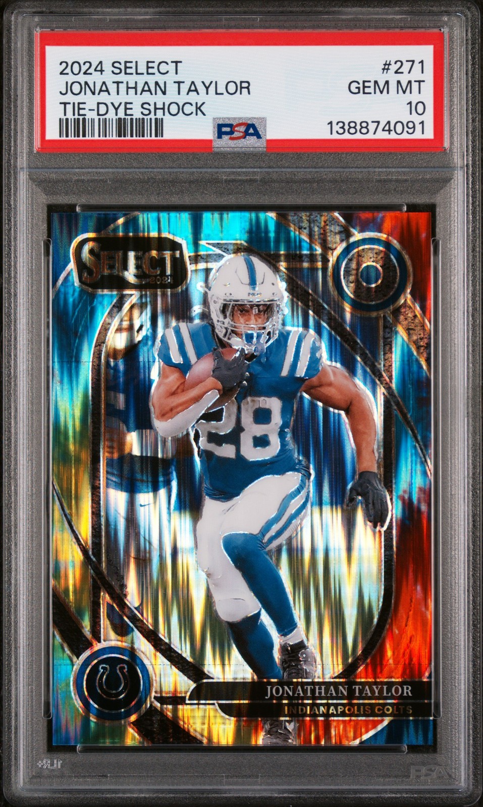 JONATHAN TAYLOR #271 2024 PANINI SELECT TIE-DYE SHOCK #/25 PSA 10 POP 1
