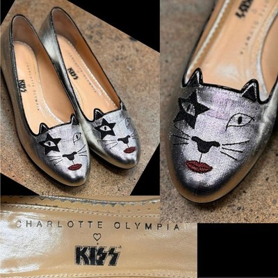 バレエシューズ Charlotte Olympia CHARLOTTE OLYMPIA Silver Kiss Kitty Ballet Flats 2015 Shoes RARE