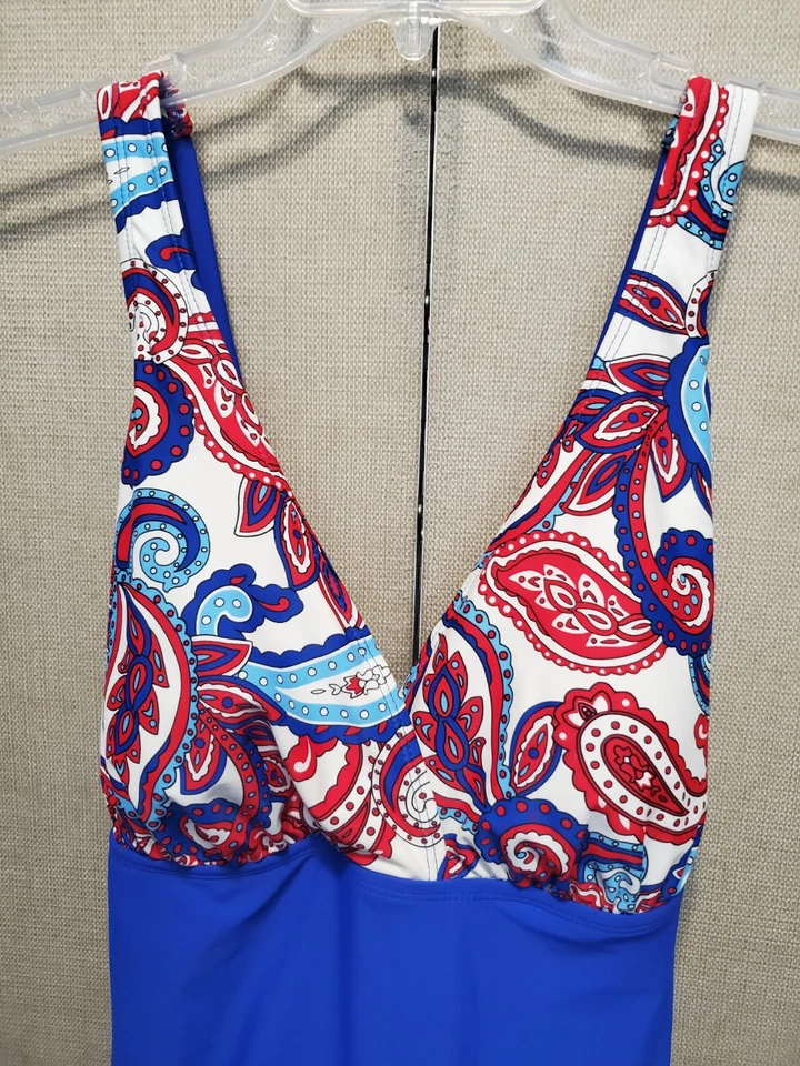 Traje de baño Catalina azul cachemir cuello sobrepelliz espalda deportiva talla 2X Foto 2 de 4