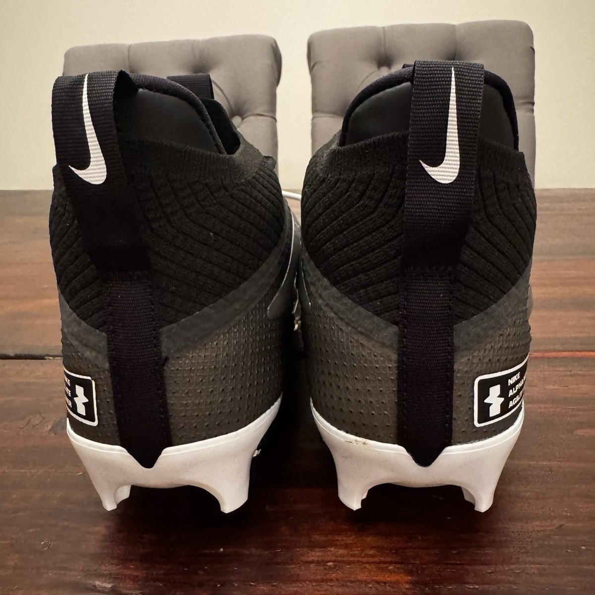 Nike Alpha Football Cleats Mens 11.5 Black White Molded Spikes Shoes HF4550-001 Nike Alpha Menace Elite 4 Detachable Football Cleats $220 Sz  main image 3