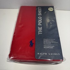 Vintage Polo Ralph Lauren "Polo Pony" Regata Rosso 2 federe standard nuove con etichette