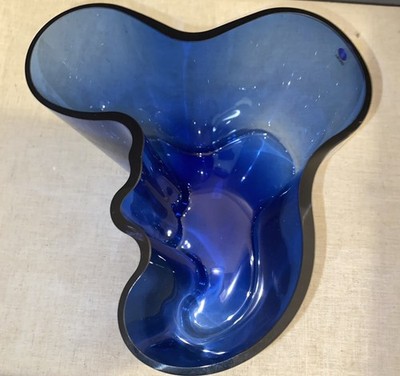 Alvar Aalto Savoy Vase Cobalt Blue Iittala Finland Signed Glass Mid Century