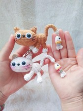 Cute Cat Crochet Keychain, Funny Animal Amigurumi, Cat Bag Charm, Cute Gift