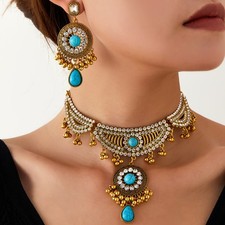 Jewelry Sets Women Necklace Choker Earrings Turquoise Bohemian Ethnic Accessory