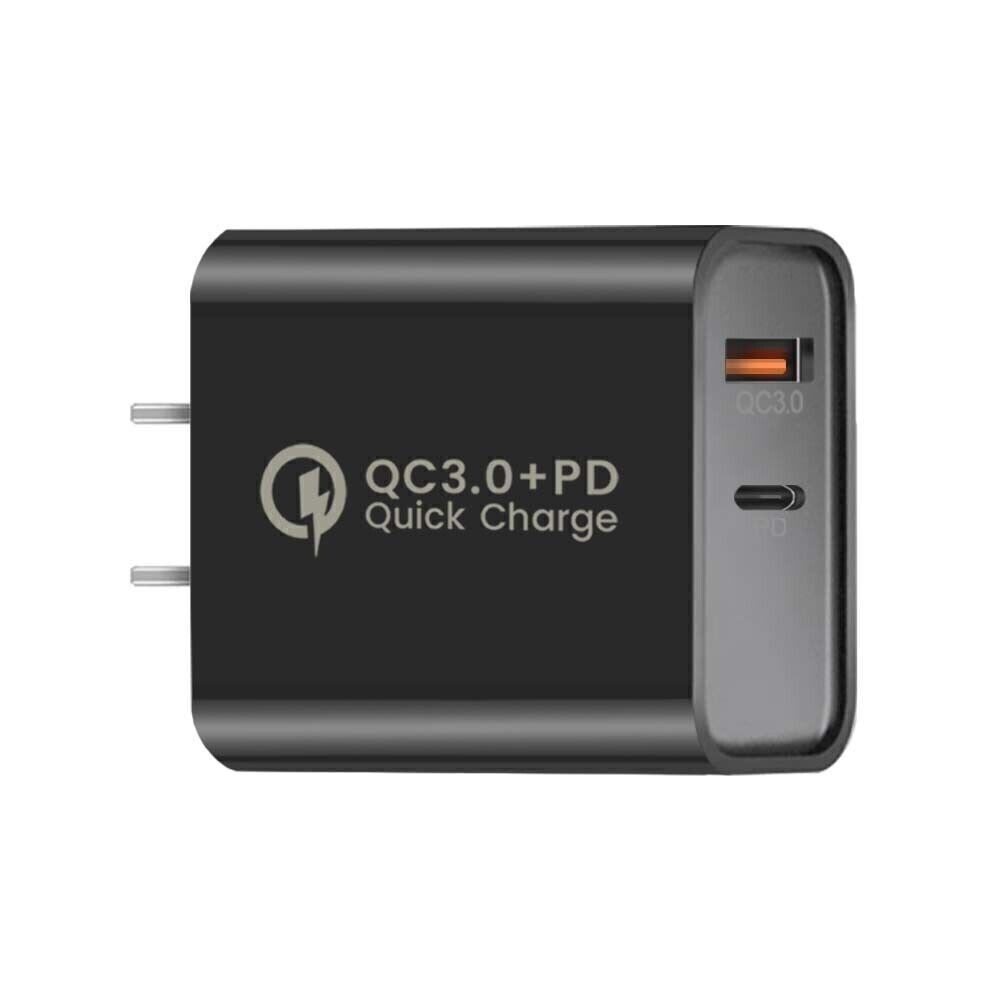 20W 2-Ports USB A+USB C 5V 3A Fast Home PD QC3.0 Wall Charger Block Adapter Lot