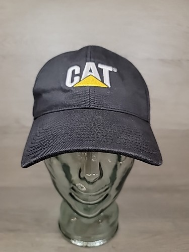 Caterpillar CAT Logo Black Denim Adjustable Strapback Embroidered Mens Hat USA - Picture 8 of 10