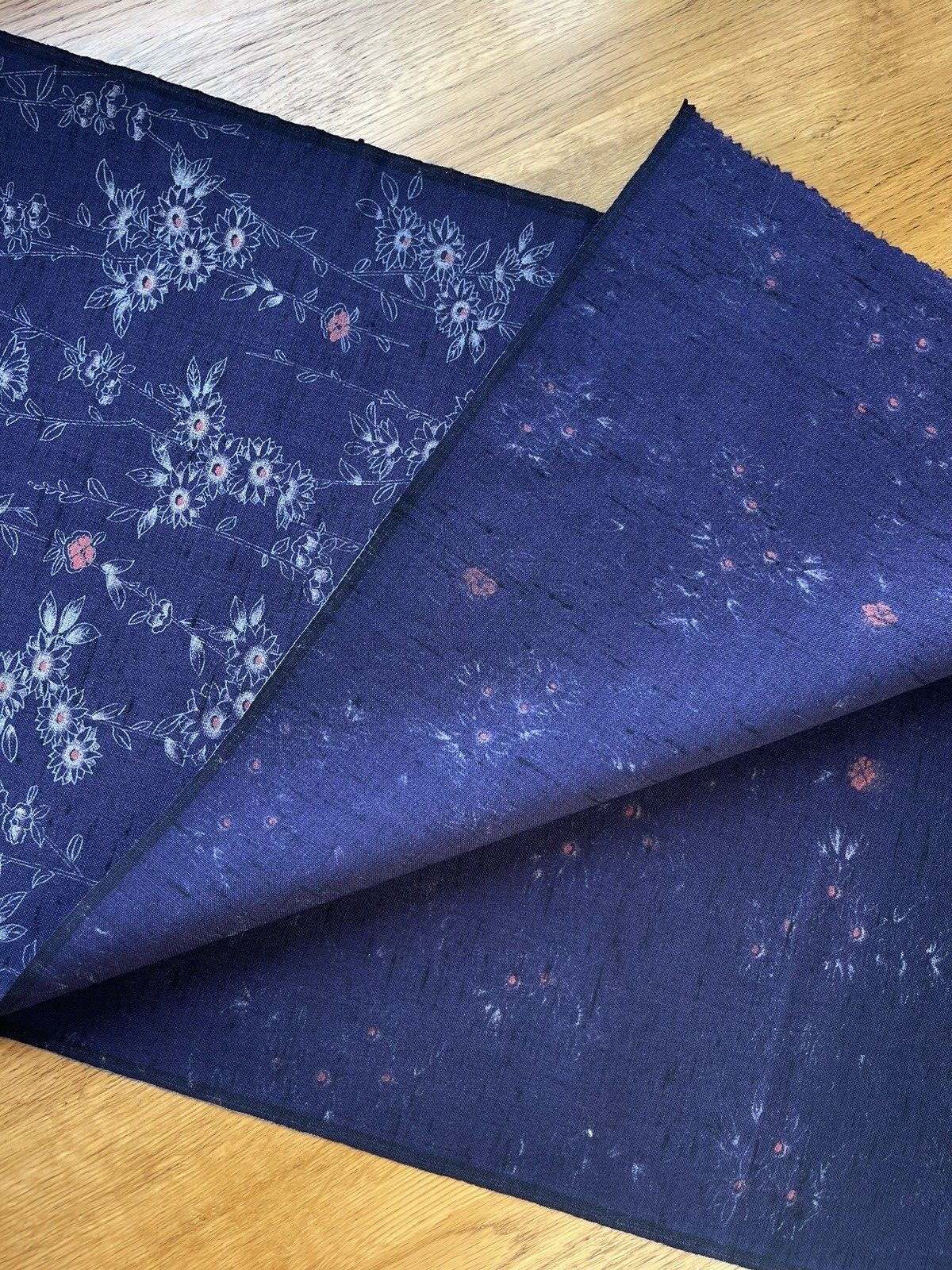 Unused Vintage Japanese Kimono Fabric Navy Floral Print Wool Price