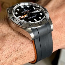 21mm BLACK/ORANGE Vulcanized Rubber Strap Fits 42mm Rolex Explorer II READ BELOW