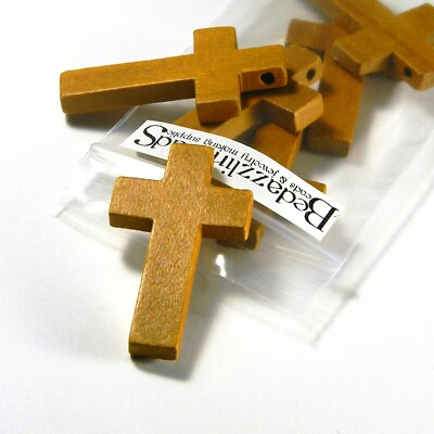 15 Big Natural Brown Wood Colored Wooden Cross Bead Pendants with 2.5mm Top Hole
