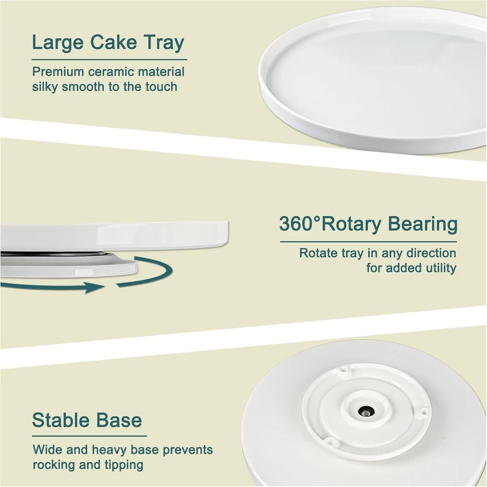 2 Pack 13" Ceramic Rotating Cake Stand Spinner, White, Round, Cake Turntable - Image 4 of 4