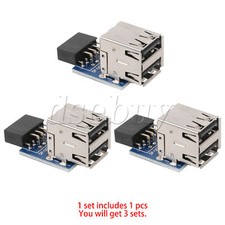 3x Motherboard 9 Pin USB Pin header to 2 Layer Type USB 2.0 Female Ports Adapter