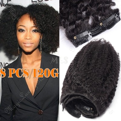 10 28 Afro Kinky Curly Hair Clip In Human Hair Extensions 3b 3c