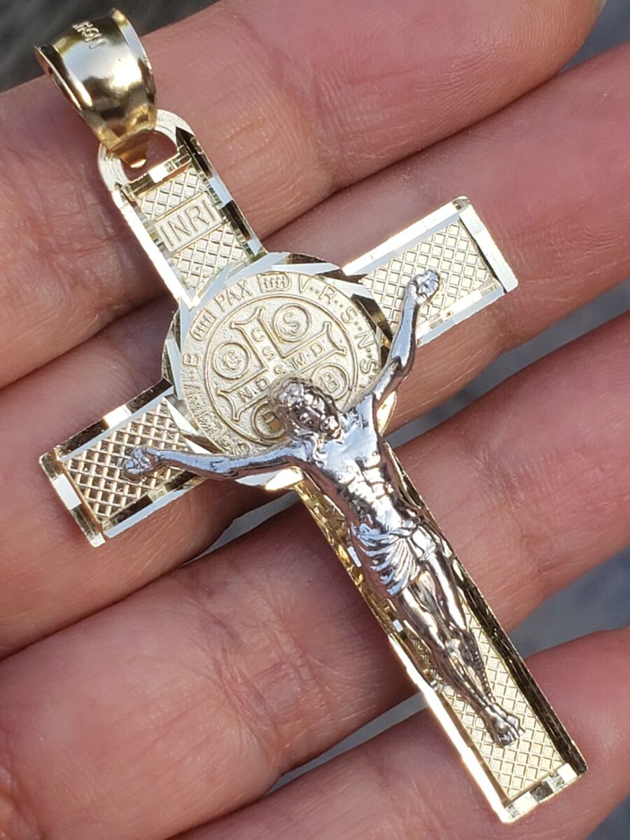 Big 14k Solid Gold Saint Benedict San Benito jesus Cross Big 14k Solid Gold Saint Benedict San Benito jesus Cross