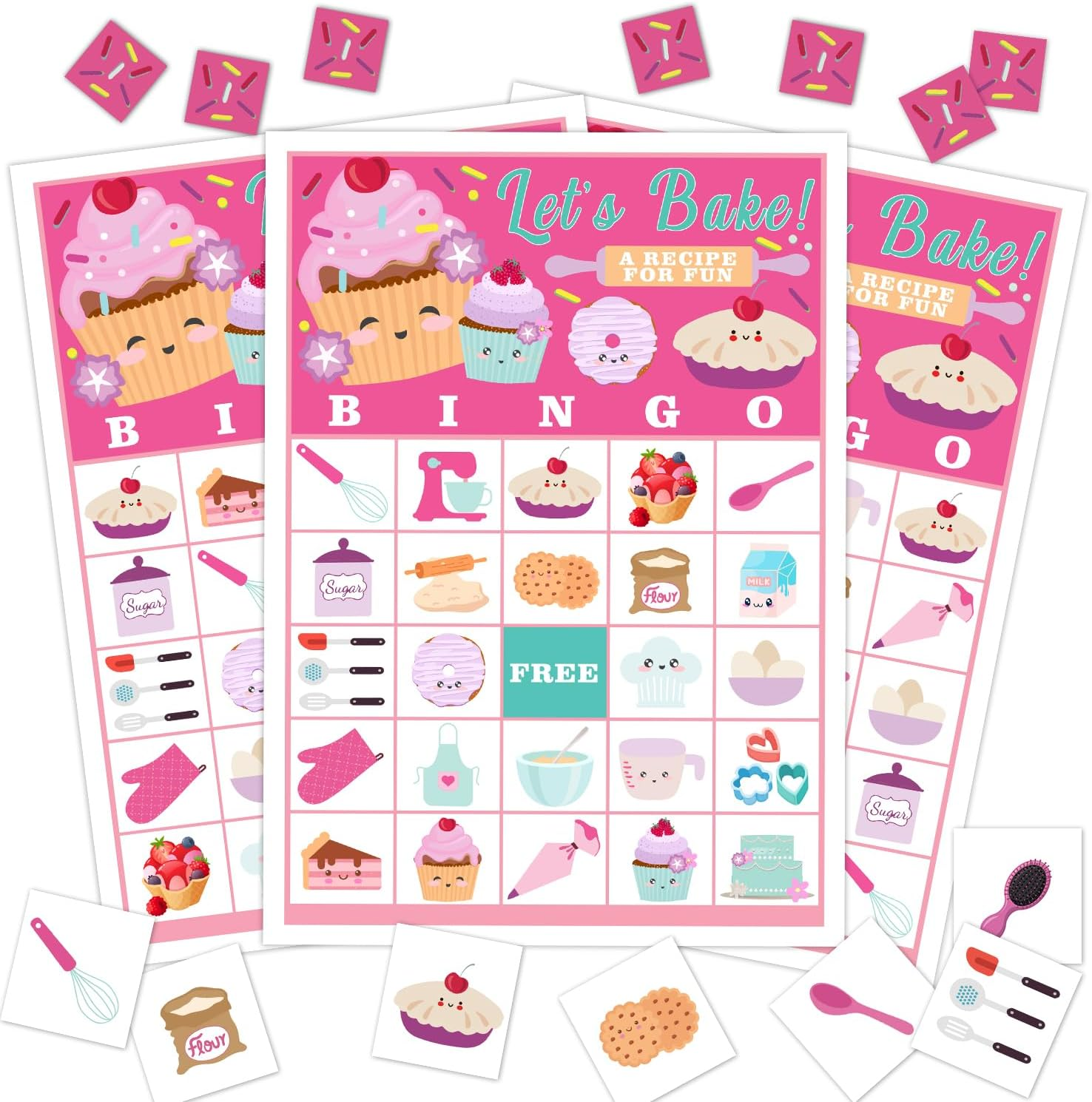 Cupcake Party Bingo Game, 24 Player Sweet Bingo Cards Set for Family Friend A...-image