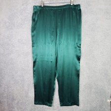 Vintage SILX Womens Silk Pants 8 Green Satin High Rise Tapered Leg Soft Flowy