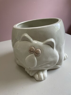 Fitz & Floyd FAT CAT Cookie Jar 1977 w/ Mouse Lid 9.5