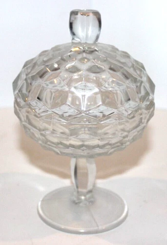Fostoria American Clear Glass Pedestal Jam Jelly Compote with Lid 6-3/4"