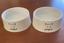 Set Of 2 Cat Dish Pet Bowl PURRFECT CAT By Signature Housewares White Ceramic