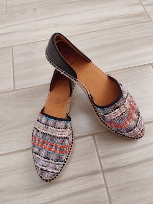 Toni Pons Origens NWOB Black Leather/Multi Fabric Slip On Espadrille Flats. EU39