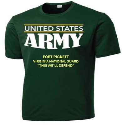 FORT PICKETT* VIRGINIA NATIONAL GUARD* PERFORMANCE SHIRT.OFFICIALLY LICENSED