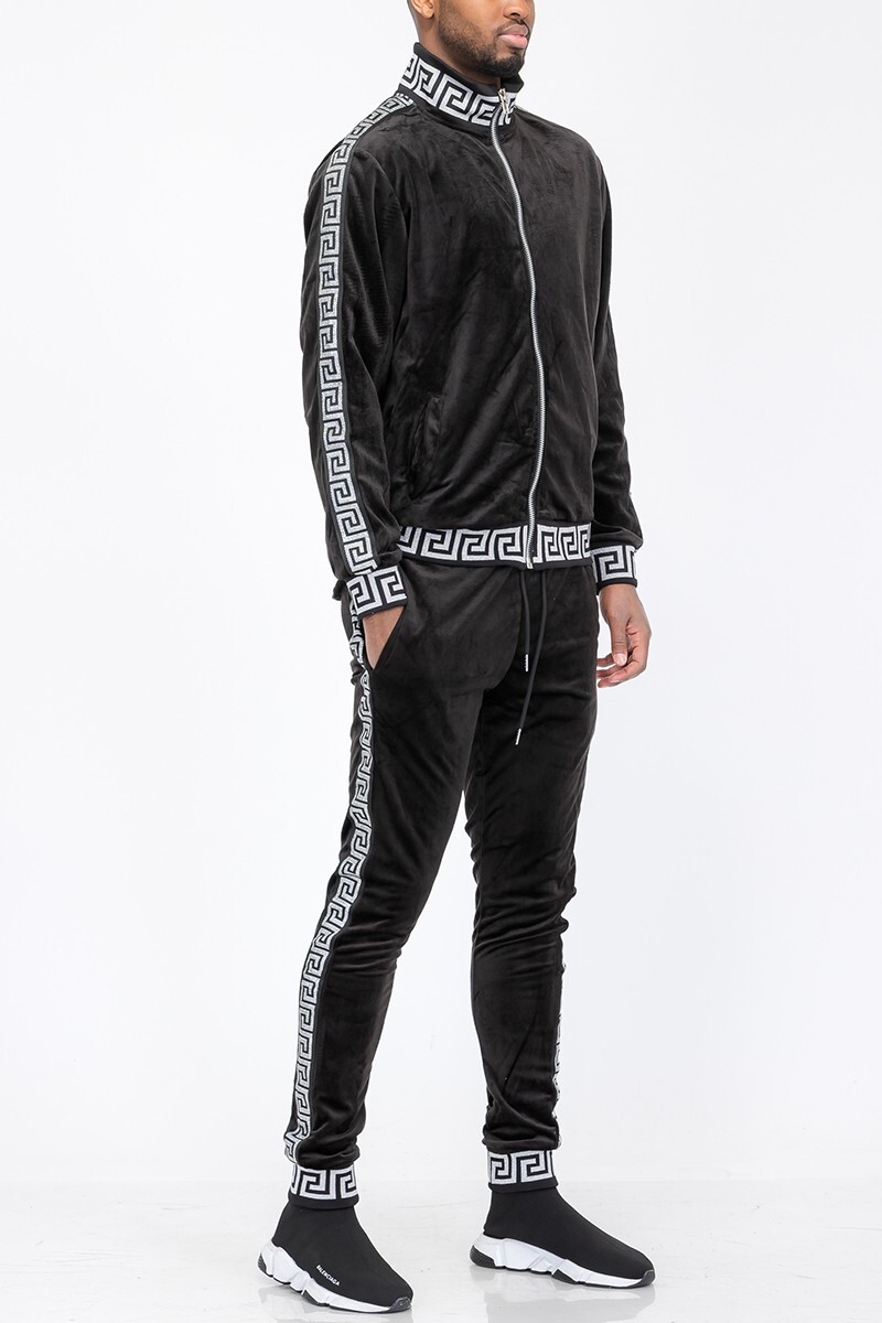Mens Track Set Velour Greek Pattern Soft Fabric Party Mens Track Set Velour Greek Pattern Soft Fabric Party