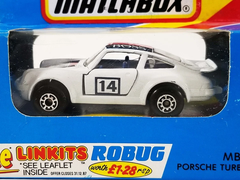 Caja de cerillas Porsche Turbo Hugo Boss / 1987 / Raro sin perforar Linkits Robug caja azul Foto 2 de 4