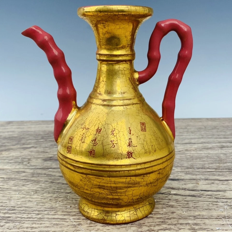 Tetera de porcelana de 7,1" antigua dinastía Song marca horno dorada familia rosa flor pájaro Foto 4 de 4