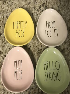 Rae Dunn Easter Egg Plates HELLO SPRING PEEP PEEP HOP TO IT HIPPITY HOP New