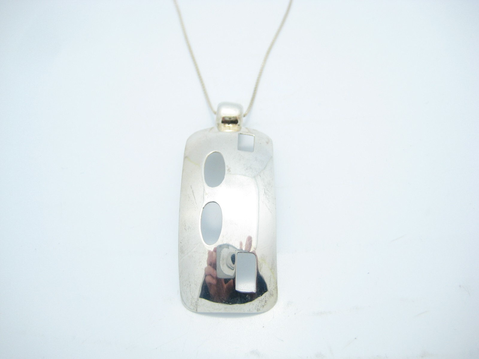 Sterling Silver Modernist Rectangular Pendant Cha… - image 1