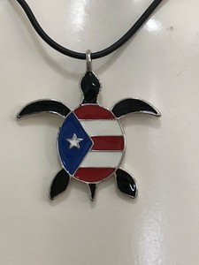 Puerto Rico Boricua Flag Turtle S S Pendant Necklace Adjustable