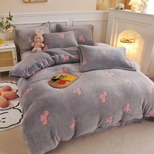 Warm Soft Duvet Cover Coral Fleece Winter Quilt Cover Sided Velvet Bedding Set
