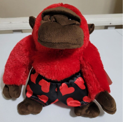 Dan Dee Red Brown Gorilla Plush Stuffed Animal Heart Love Boxers 10 Inch Tags
